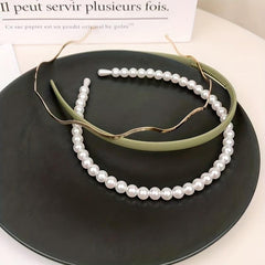 3pcs Faux Pearl Decor Headband Set, Matte Headdress Metal Hair Accessories