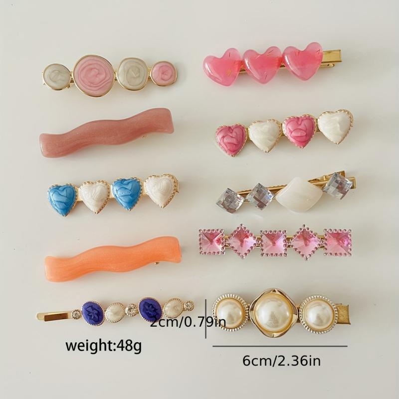 10pcs Colorful Heart Wavy Hair Clip Crystal Duck Billed Clip for Side Hair Bang