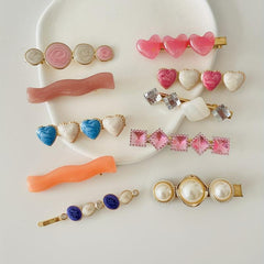 10pcs Colorful Heart Wavy Hair Clip Crystal Duck Billed Clip for Side Hair Bang