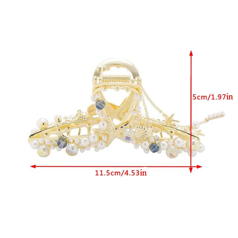 Faux Pearl Hair Claw Large Shark Claw Ponytail Holder Hair Accessories