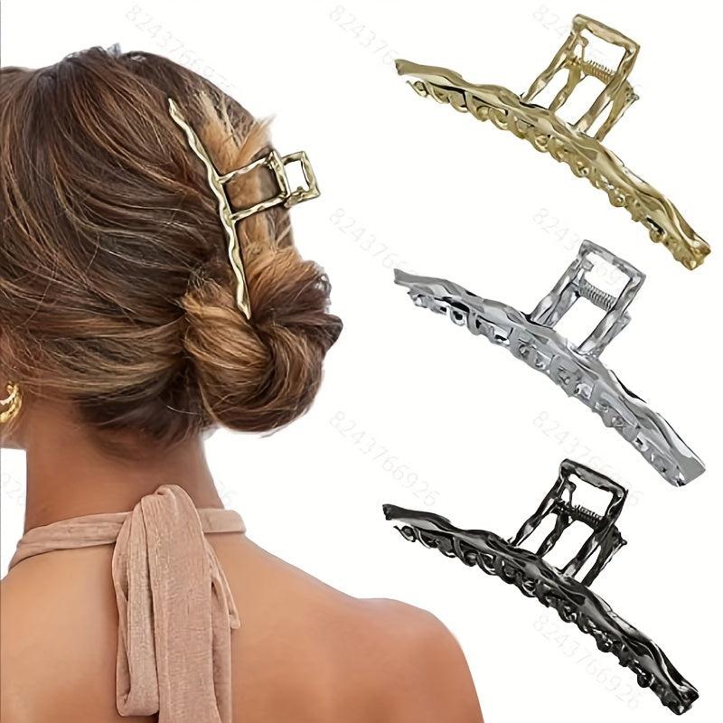3pcs Alloy Hair Claw Wavy Hair Clip Nonslip Ponytail Holder Women Girls