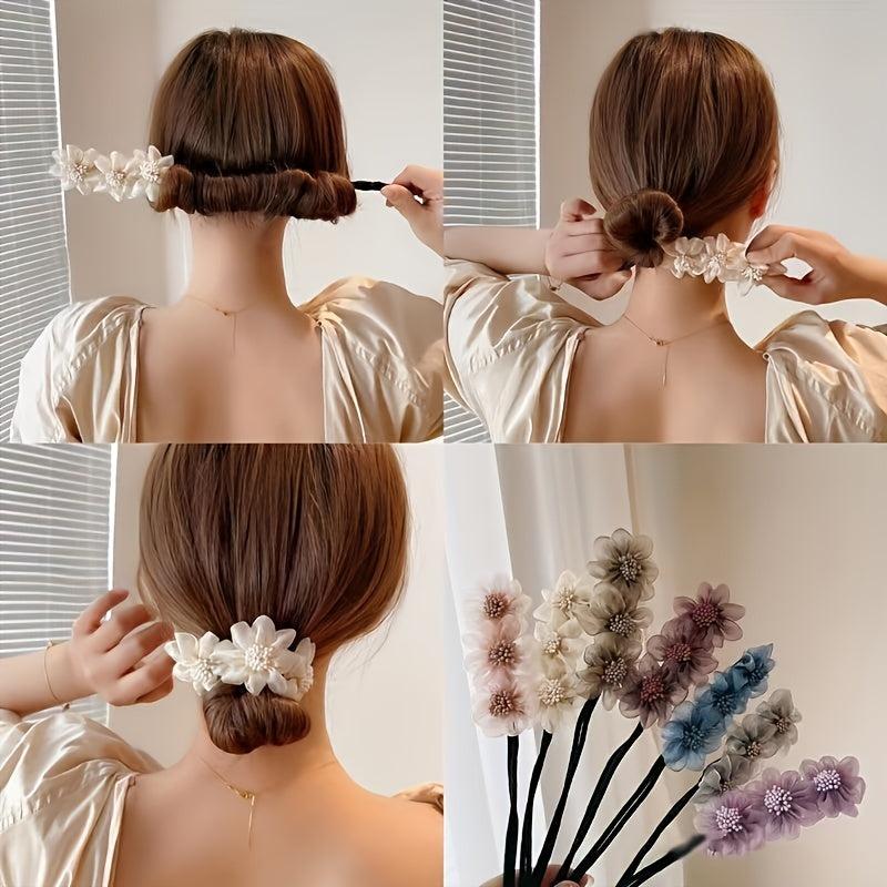 Flowers Organza Twist Hair Pin Buns Hairpin For Women