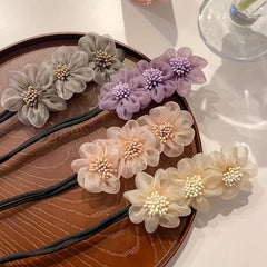 Flowers Organza Twist Hair Pin Buns Hairpin For Women