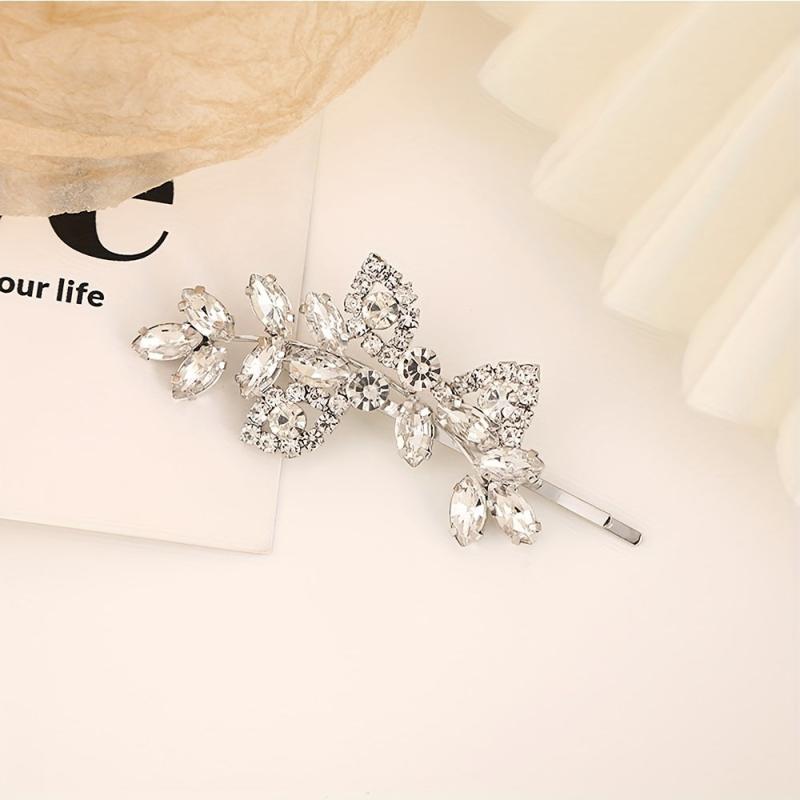 Crystal Hair Pins Rhinestone Hair Barrettes Wedding Rhinestone Leaf Hairpin