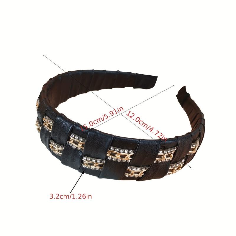 Rhinestone PU Leather Headband Wide Brim Headdress For Women