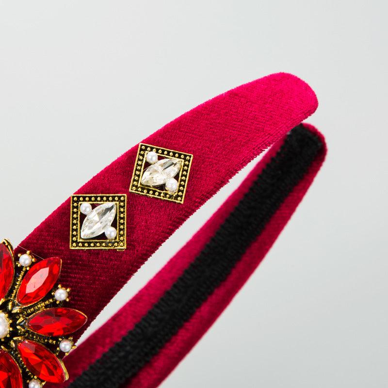 Rhinestone Flower Headband Wide Brim Head Hoop Headdress