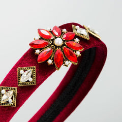 Rhinestone Flower Headband Wide Brim Head Hoop Headdress