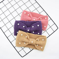 Faux Pearl Cross Knot Knitted Headband Elastic Winter Hair Accessory