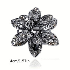 Vintage Rhinestone Flower Hair Claw Clip Crystal