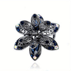 Vintage Rhinestone Flower Hair Claw Clip Crystal