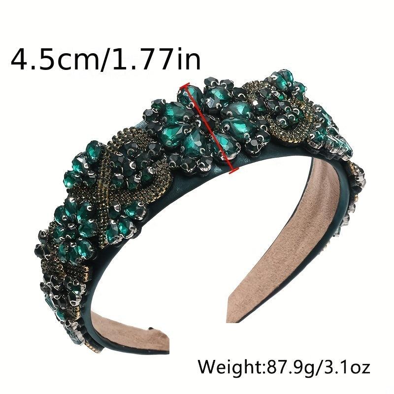Crystal Vintage Headband Wide Brim Thicken Head Hoop Crystal Flower Hair Band