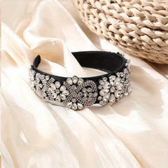 Crystal Vintage Headband Wide Brim Thicken Head Hoop Crystal Flower Hair Band