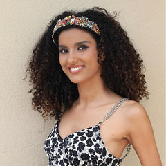 Crystal Vintage Headband Wide Brim Thicken Head Hoop Crystal Flower Hair Band