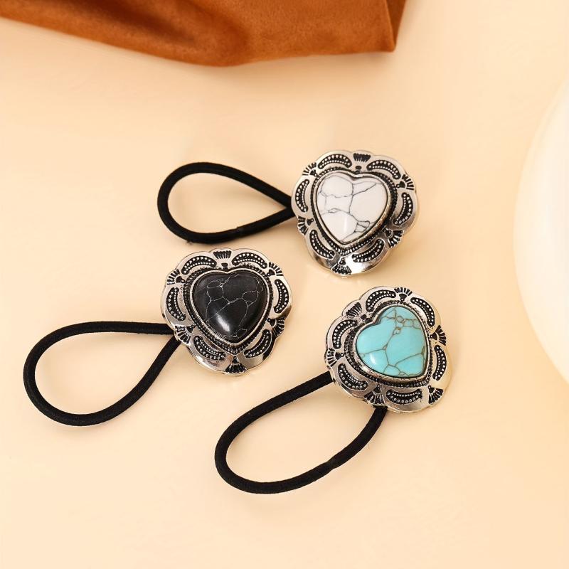 3pcs Turquoise Hair Tie Western Style Hair Rope Ponytail Holder