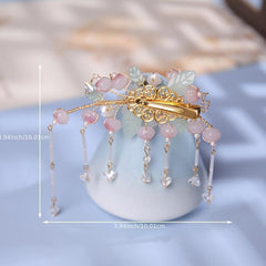 Peach Tassel Faux Pearl Hair Clip Vintage Cheongsam Hair Clip