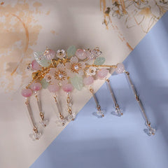 Peach Tassel Faux Pearl Hair Clip Vintage Cheongsam Hair Clip