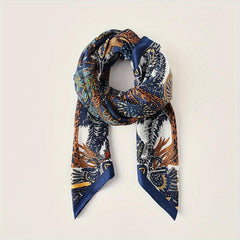 Floral Boho Style Neck Scarf Square Silky Scarf French Retro Style for Women