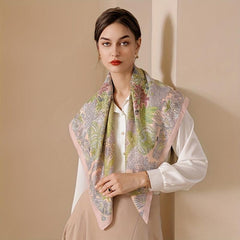 Floral Boho Style Neck Scarf Square Silky Scarf French Retro Style for Women