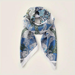 Floral Boho Style Neck Scarf Square Silky Scarf French Retro Style for Women