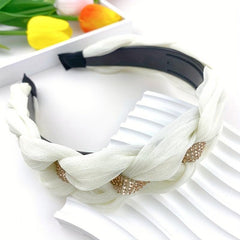 Braided Organza Headband Rhinestone Wide Headdress Hair Band