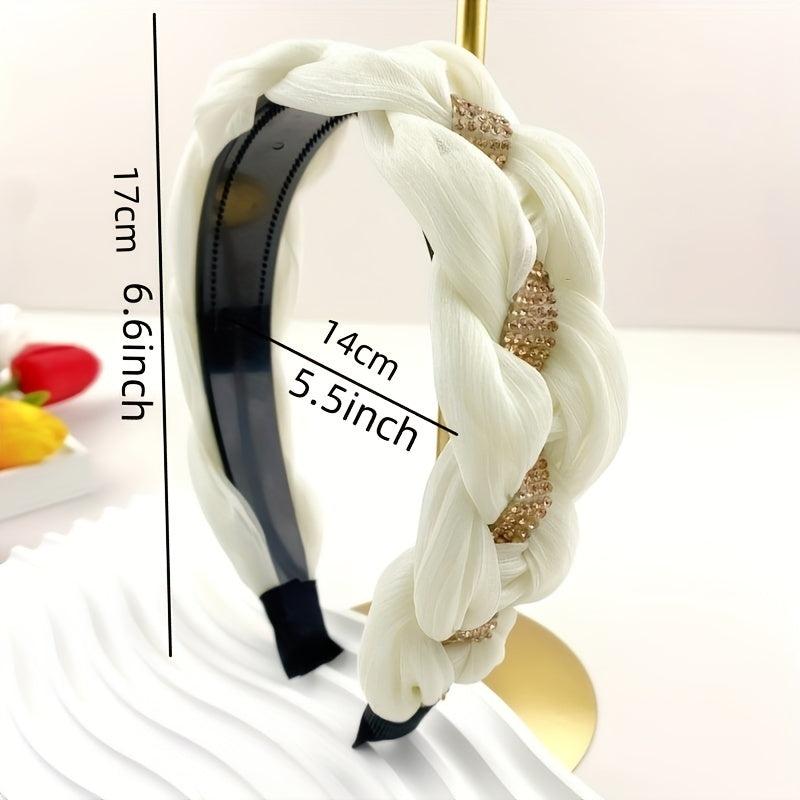 Braided Organza Headband Rhinestone Wide Headdress Hair Band