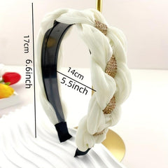 Braided Organza Headband Rhinestone Wide Headdress Hair Band