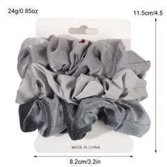 3pcs Satin Leopard Pattern Scrunchies Hair Tie Solid Ponytail Holder