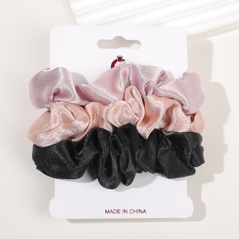 3pcs Satin Leopard Pattern Scrunchies Hair Tie Solid Ponytail Holder