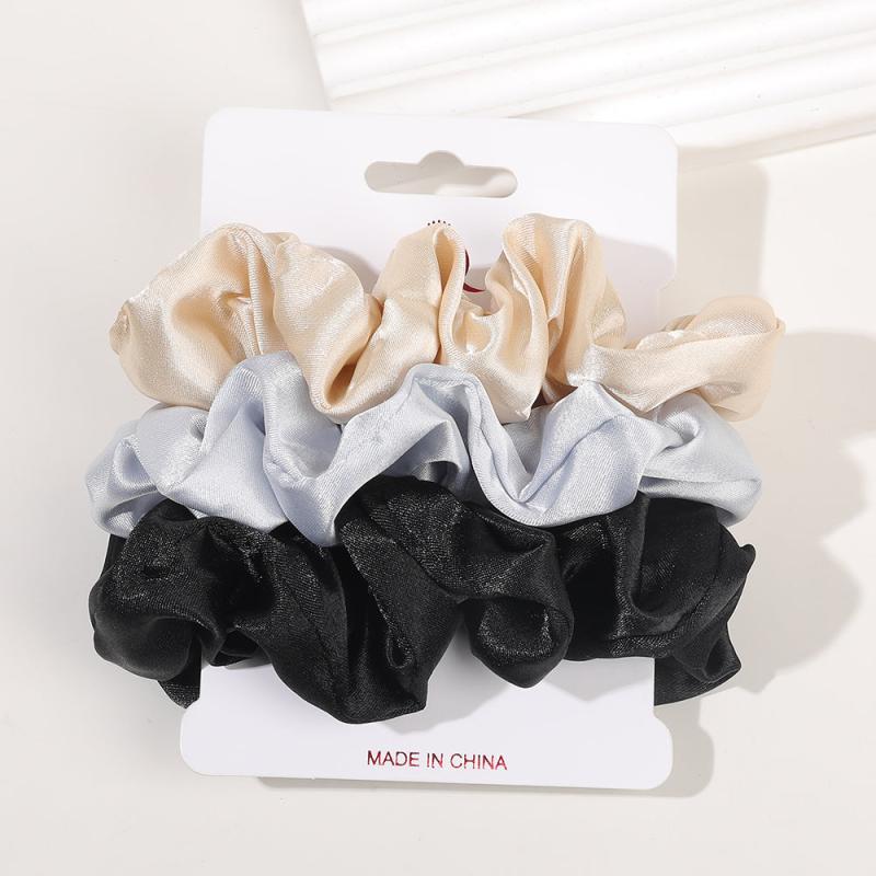 3pcs Satin Leopard Pattern Scrunchies Hair Tie Solid Ponytail Holder