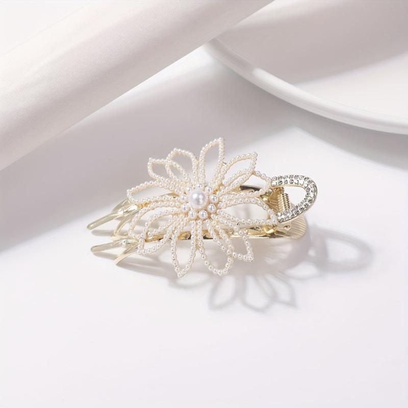 Faux Pearl Flower Duckbill Clip Large Hair Clip Rhinestone Hairclip