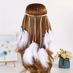 Boho Feather Tassel Headband Seaside Vacation Hair Accessory