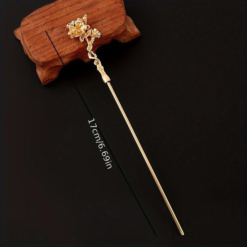 Camellia Flower Hair Pin Retro Hair Stick Metal Hair Bun Maker