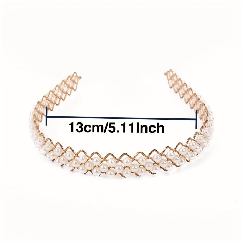 Faux Pearl Wavy Headband Metal Headdress Hair Band Hair Accessories