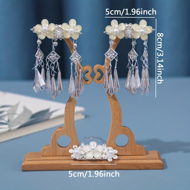 Ancient Style Headdress Silvery Hair Clip Set with Tassel