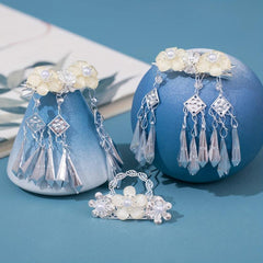 Ancient Style Headdress Silvery Hair Clip Set with Tassel