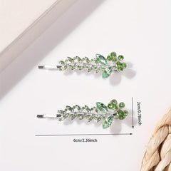 Green Rhinestone Hairpin Flower Hair Pin For Women Girls