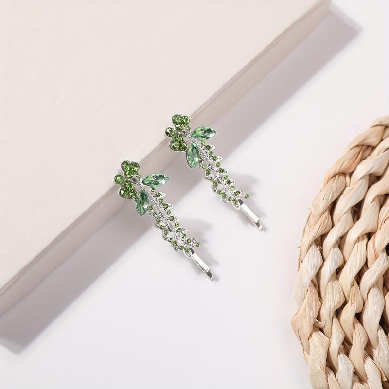 Green Rhinestone Hairpin Flower Hair Pin For Women Girls