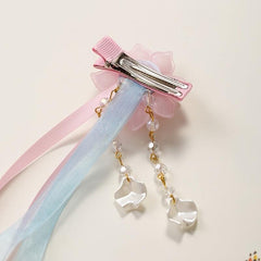 Vintage Pink Flower Streamer Hair Clip Cheongsam Hair Accessory