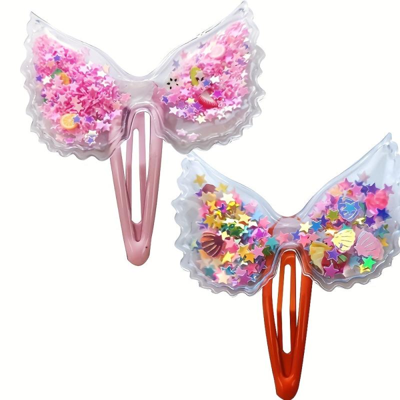 2pcs Colorful Wing Hair Clips Sequin Snap Hair Accessories For Kids