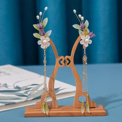 Purple Lily Flowers Hair Clip with Tassel - Ancient Style Hair Accessory