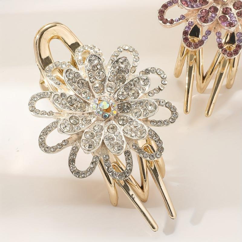 Vintage Flower Rhinestone Hair Claw Clip for Women Girls