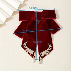 Velvet Bowknot Brooch Pin Rhinestone Wings Shirt Collar Pin