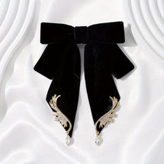 Velvet Bowknot Brooch Pin Rhinestone Wings Shirt Collar Pin