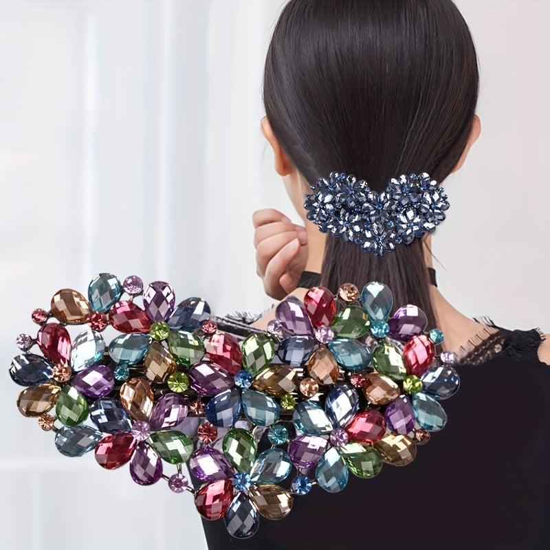 Heart Rhinestone Hair Clips French Barrette Hair Bun Maker