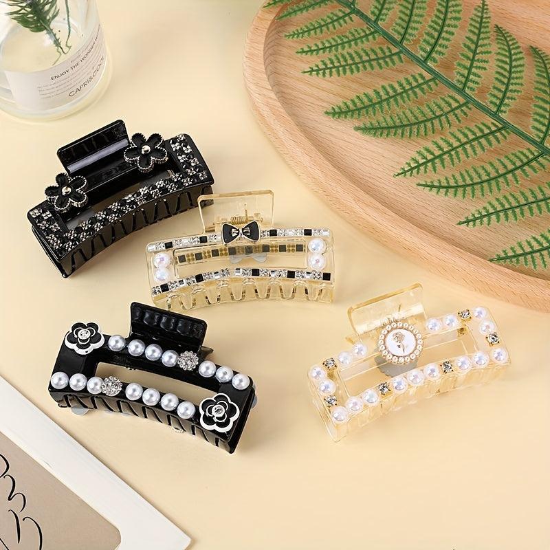 Camellia Flower Hair Claw Clip Acrylic Banana Clip Faux Pearl Jaw Clamp