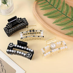 Camellia Flower Hair Claw Clip Acrylic Banana Clip Faux Pearl Jaw Clamp