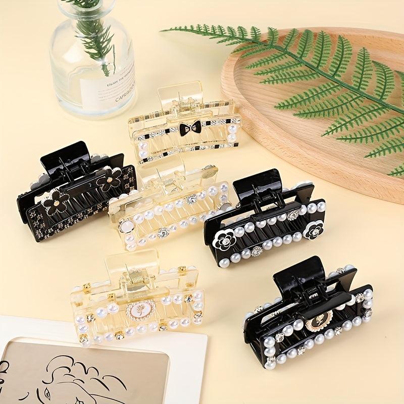 Camellia Flower Hair Claw Clip Acrylic Banana Clip Faux Pearl Jaw Clamp
