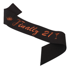 21st Birthday Crown & Sash Set - Rhinestone Tiara & Glitter Lettered Ribbon