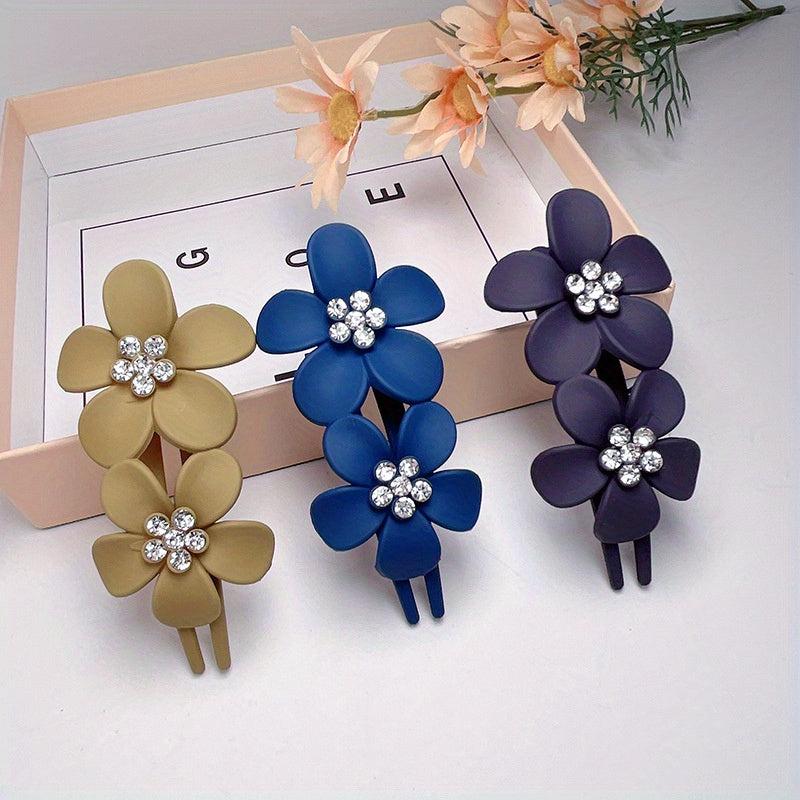 3pcs Frosted Flower Rhinestone Hair Claw for Dance Party