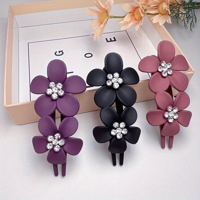 3pcs Frosted Flower Rhinestone Hair Claw for Dance Party
